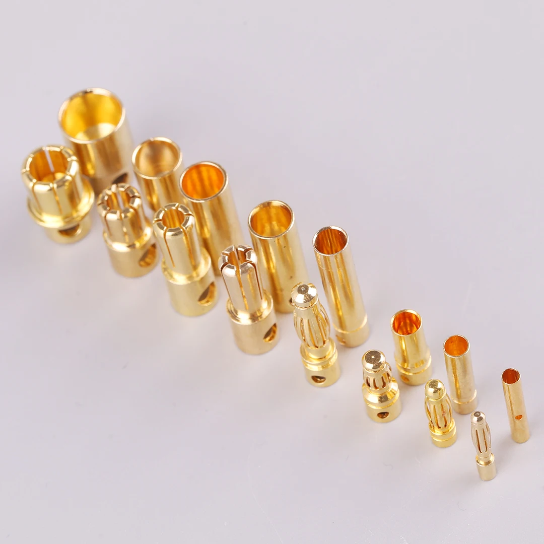 10pcs Banana Plug 2mm 3mm 3.5mm 4mm 5mm 5.5mm 6mm 6.5mm 8mm Female Male Connectors Bullet Gold Plated Copper Head RC Parts