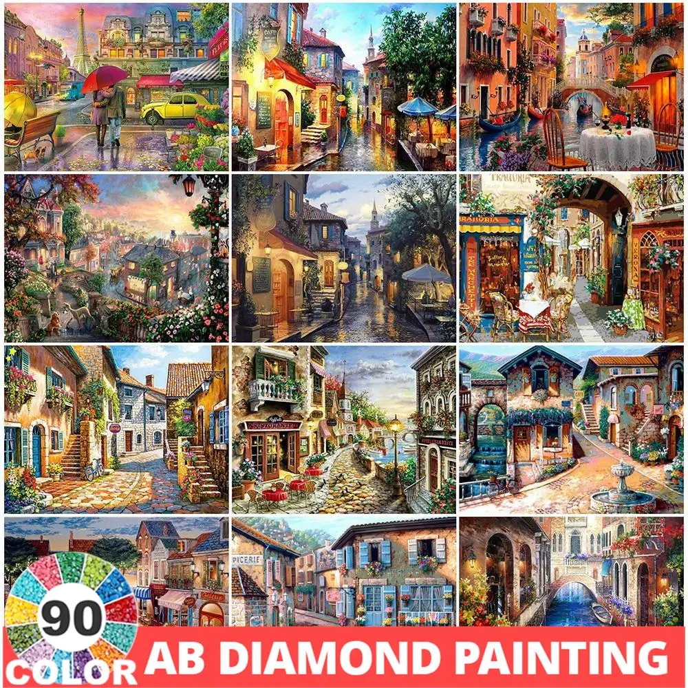 AB 90 Colors Diamond Painting 5D DIY Scenic City Cross Stitch Kits Embroidery Street New Arrival Art Full Drill Wall Stickers