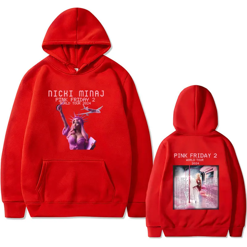 Rapper Nicki Minaj Pink Friday 2 2024 World Tour Graphic Hoodie Men Women Hip Hop Oversized Sweatshirt Unisex Casual Hoodies
