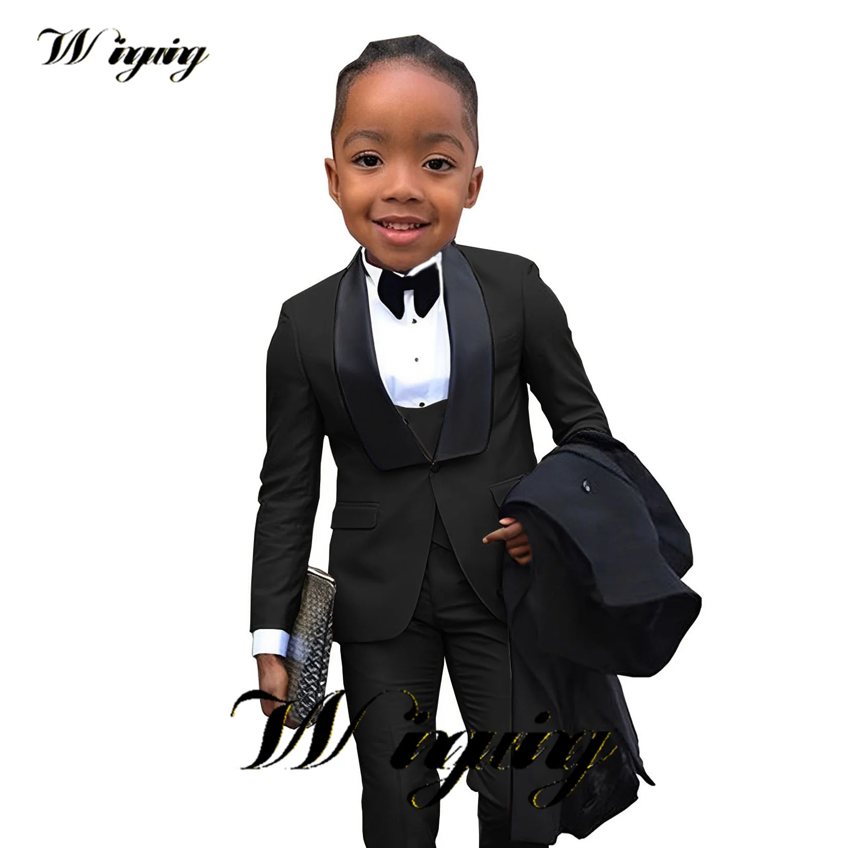 Khaki Boys Suit 3 Pieces Black Collar Wedding Tuxedo Fashion 2-16 Years Old Custom Kids Suits