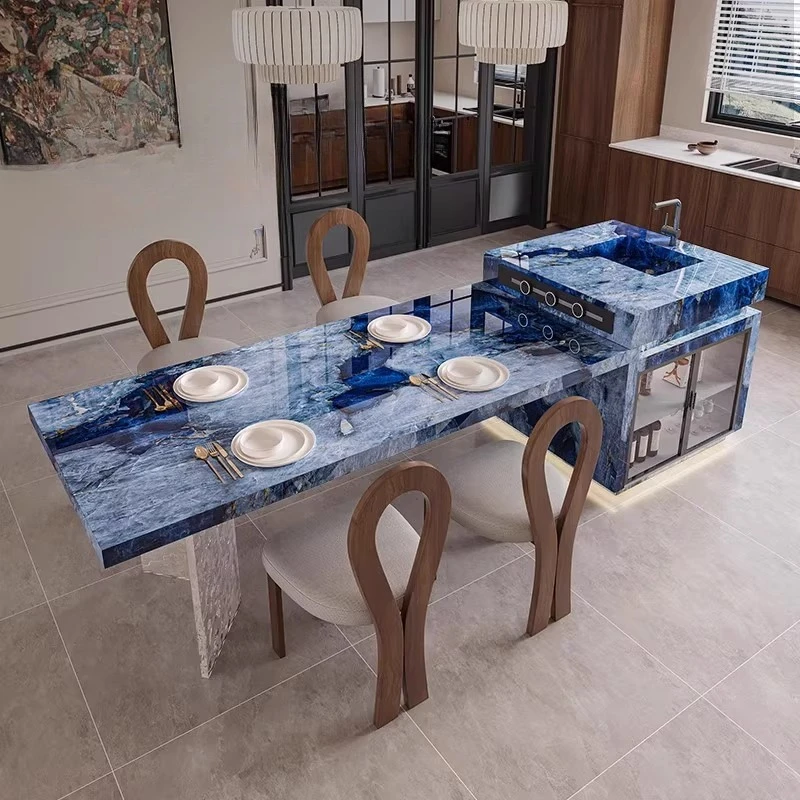 

m Luxury Stone High-end Rock Slab Island Table Integrated Kitchen Household High-end Mid-island Table m