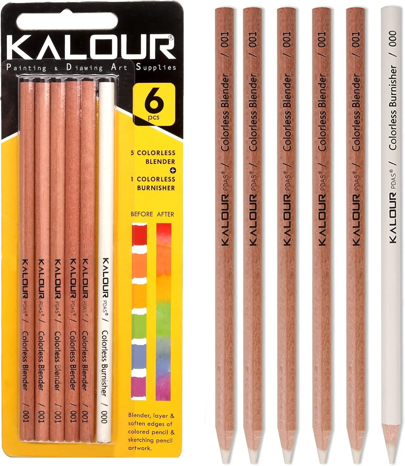 

Colorless Blender & Burnisher Pencil Set - 6 Pencils for Smooth Blending & Glossy Finish