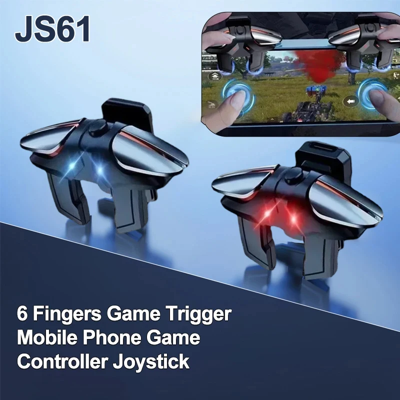 

JS61 6 Fingers Mobile Phone Game Trigger L1R1 Fire Aim Shooter Button Gamepad Joystick for IOS Android PUBG Gaming Accessories