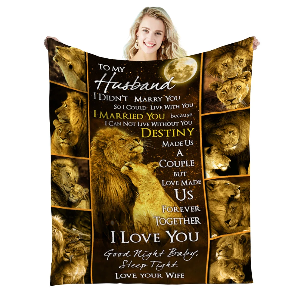 

Personalized Romantic Blanket for My Husband We Grow Together Lion Couple Print Blanket