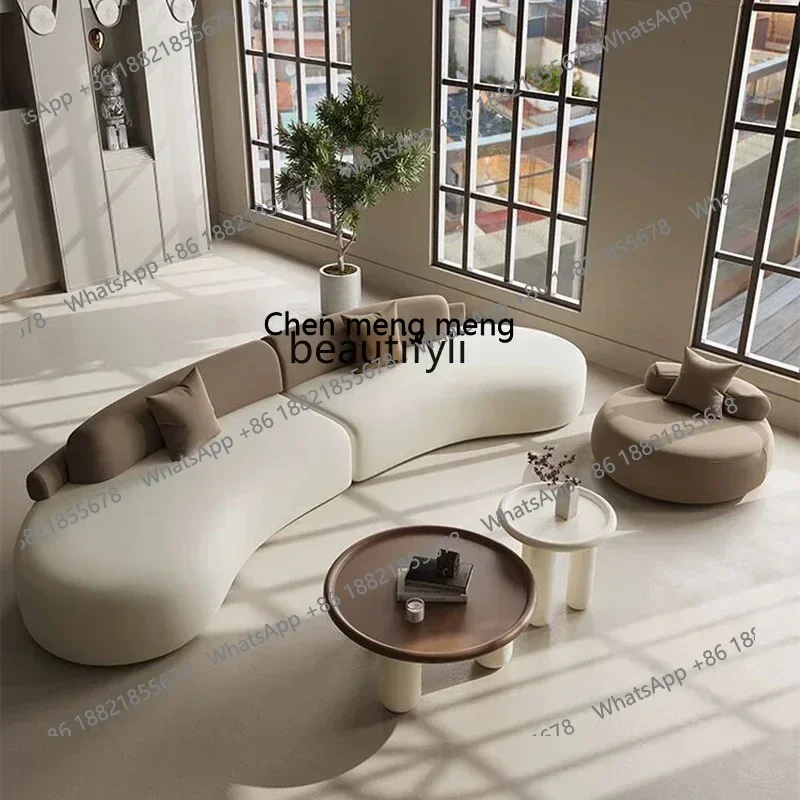 Z183 Y48 sofá curvo de viento crema, sofá ligero de diseño de lujo para sala de estar, sofá de tela para salón de belleza