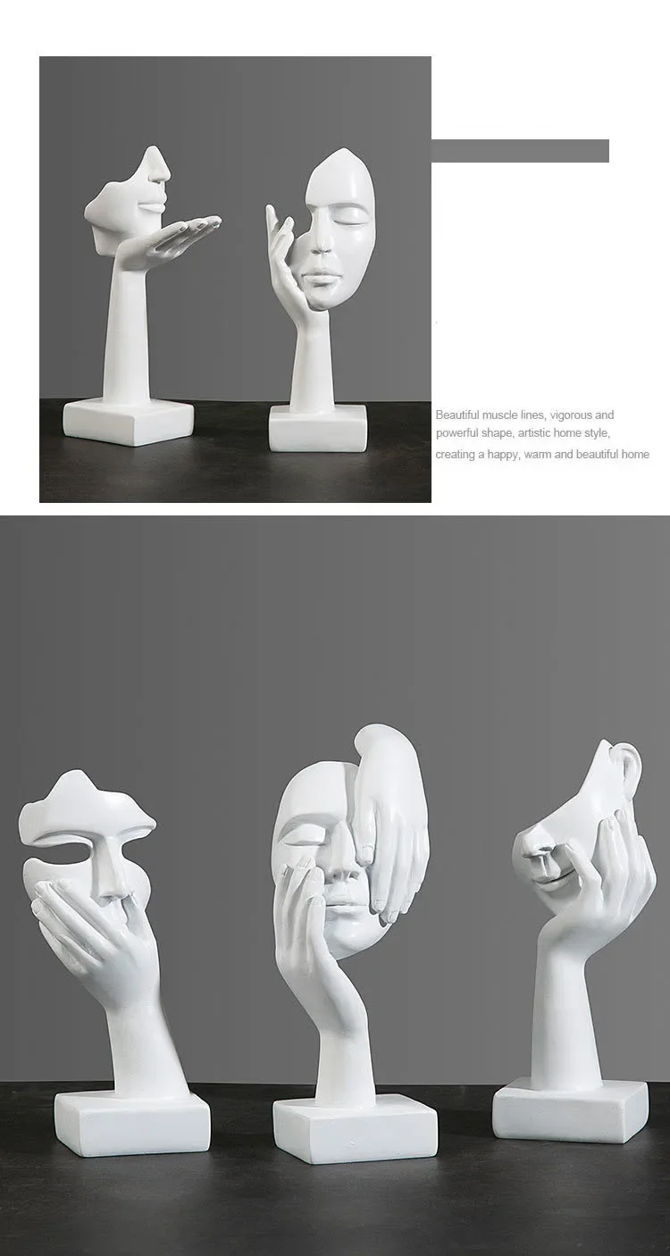 Abstrakte Maskenstatuen aus Kunstharz, europäische Miniaturfiguren für den Innenbereich, Zuhause, Büro, Arbeitszimmer, Desktop-Figur, Ornament, Dekor, Geschenk – Detail 3
