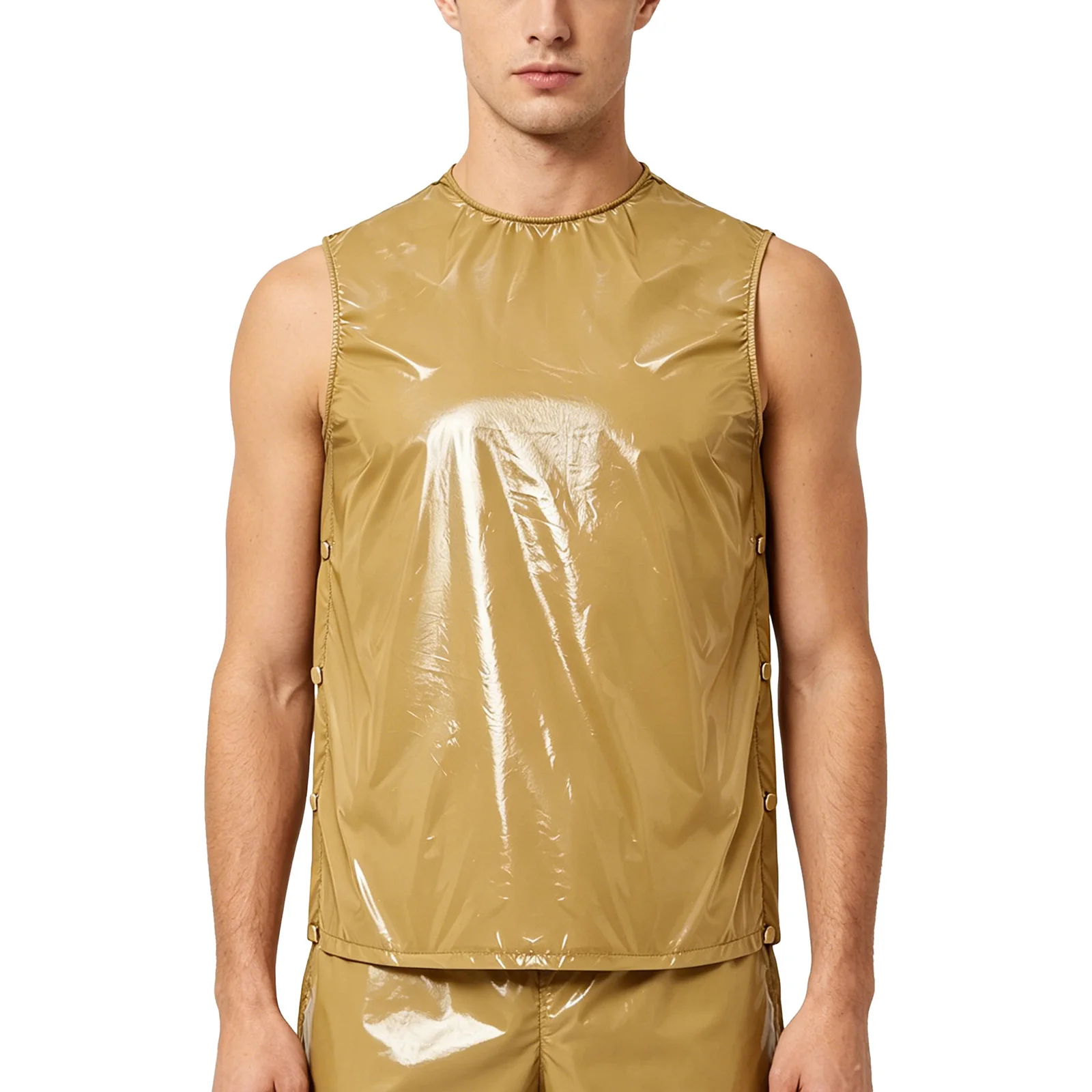 

Male Mens Vinyl Waterproof Reusable Tops Sleeveless Tank Tops for Gymnastics Workout for Swimming Surfing Water Sports Activity