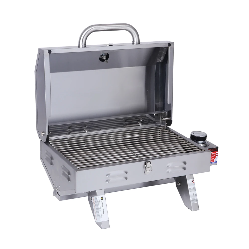 Portable Stainless steel gas BBQ Grill With Lid Barbecue Grill Stove With Stainless Steel Cover Gas Grill Net Fast Heating