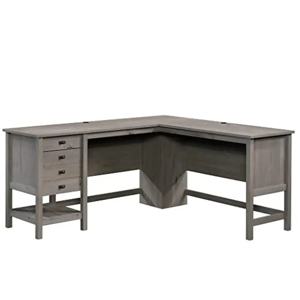 Efficient L-Desk with File Drawer and Cord Management Mystic Oak Finish