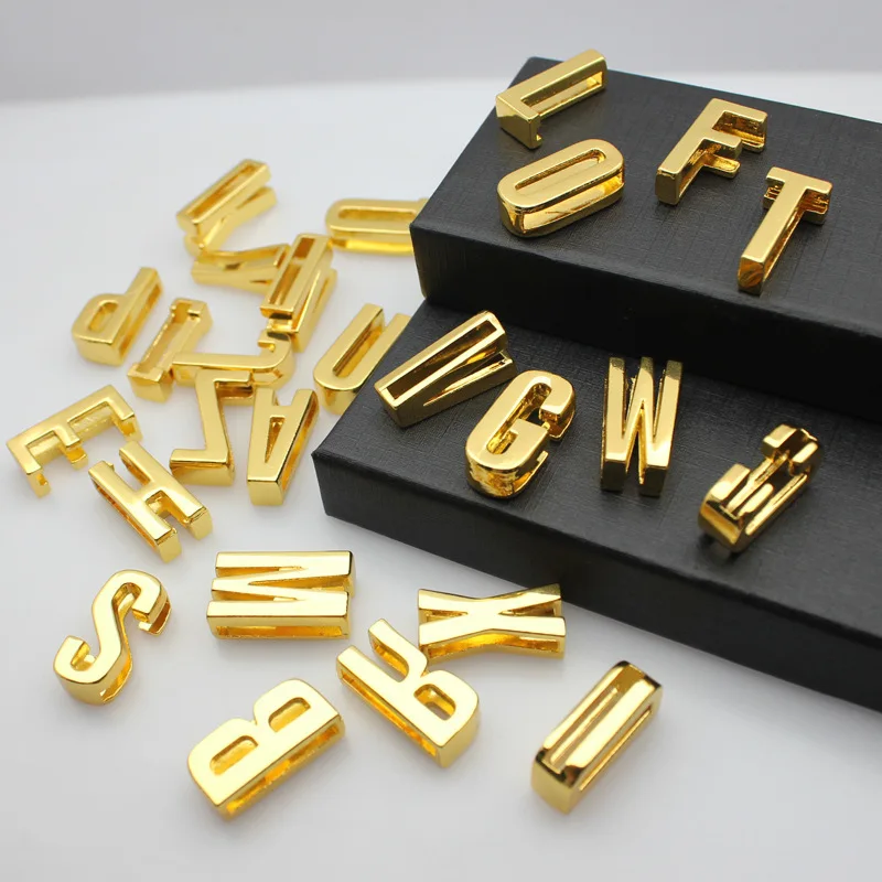 5pc/lot Hole 18mm Golden Color Slide Letter English Alphabet diy slide charm Fit Wristband Bracelet Pet Collar Jewelry Making