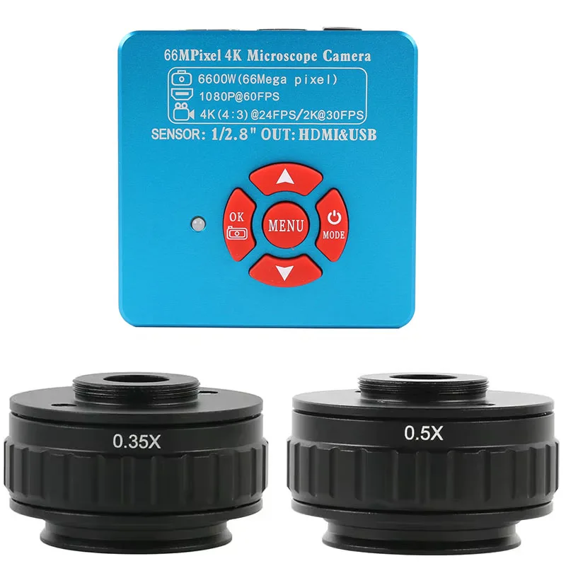1080P 4K 2K 48MP 66MP HDMI USB Digital Video Camera Magnifier+ 0.5X 0.35X C Mount Adapter Lens For Stereo Trinocular Microscope