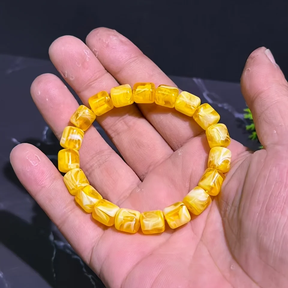 New Beeswax Bracelet Chicken Oil Yellow Straight Cut Barrel Beads Amber Bracelet Women's