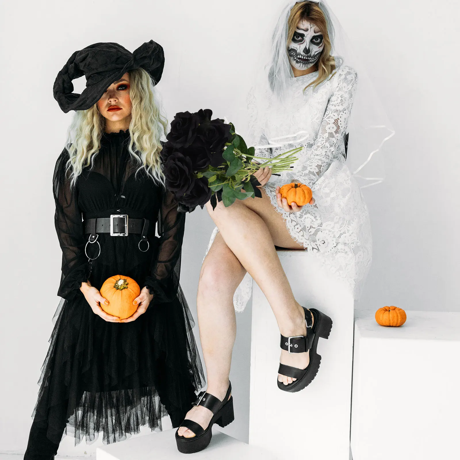 

10pcs Black Rose Decoration Artificial Bouquet High-Grade Silk Fabric Vivid Fade-Resistant Home Party Halloween Decor Simulation