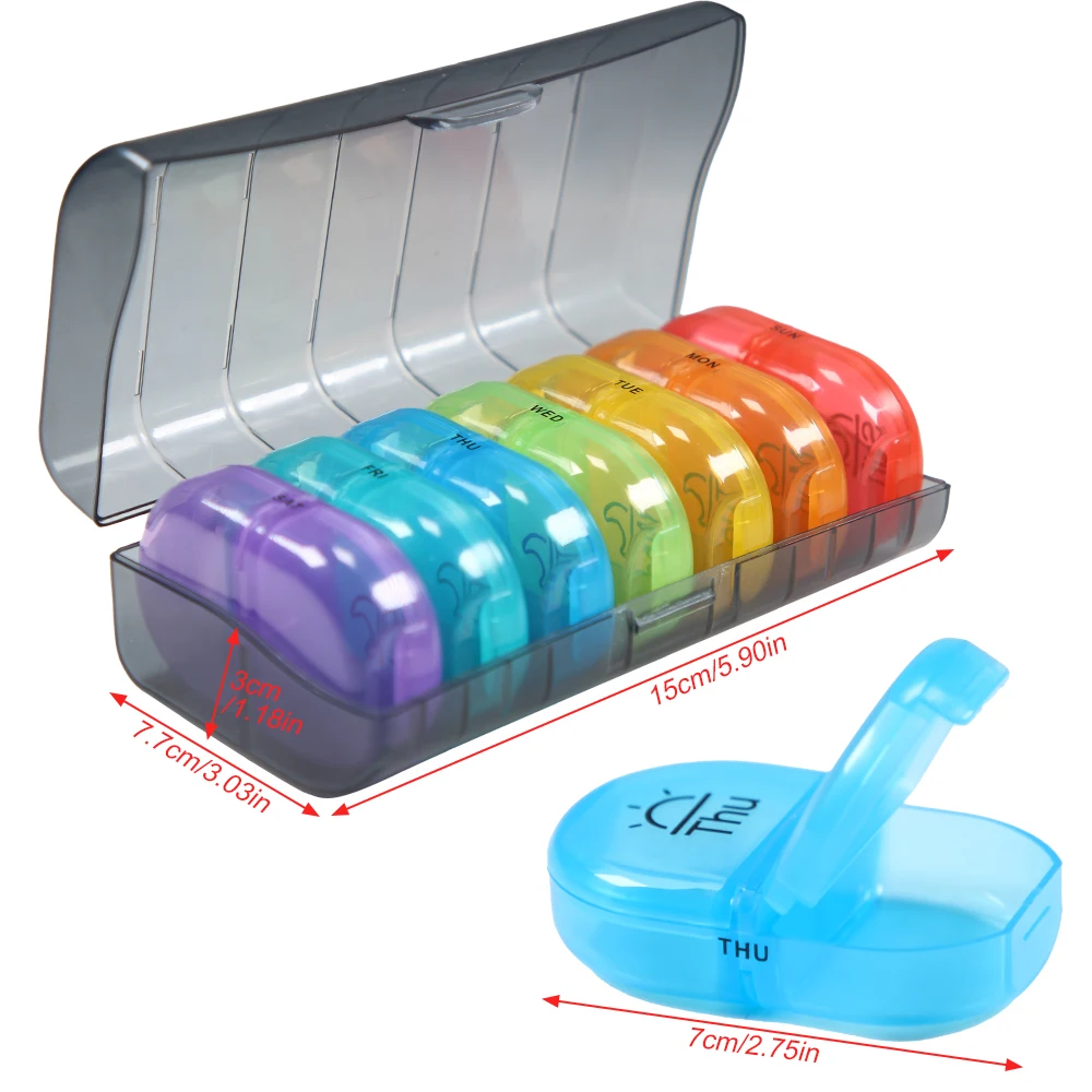 1PC Weekly Pill Organizer 2 Times a Day,One-Side Open Pill Box 7 Day for Filling,Black Privacy Protection Pill Case for Vitamins