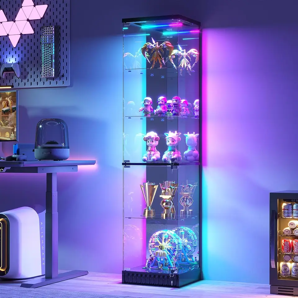 LED Glass Display Cabinet with Lockable Doors