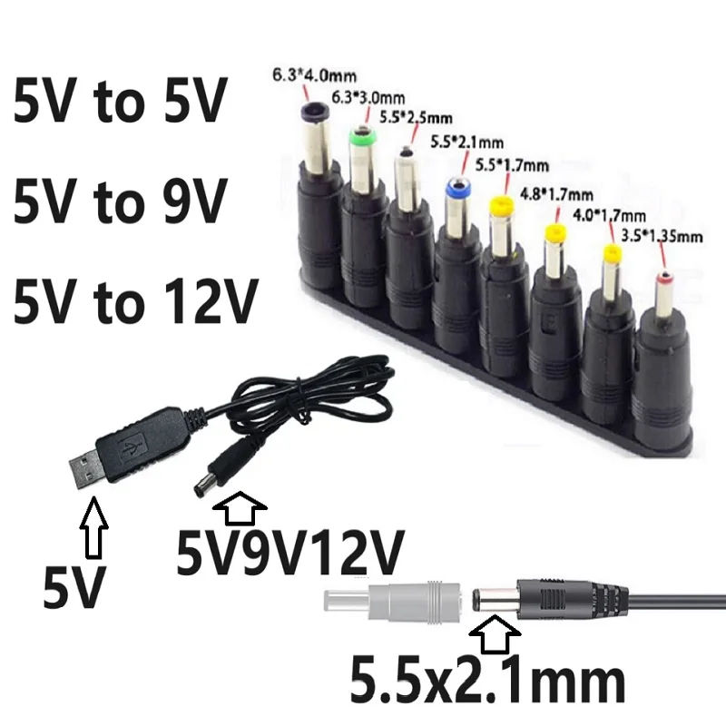 8pcs Male to Female DC power adapter 5.5X2.1mm Jack Plug laptop adaptor Connector USB 5v 9v 12V Plug Cable Notebook Adapter