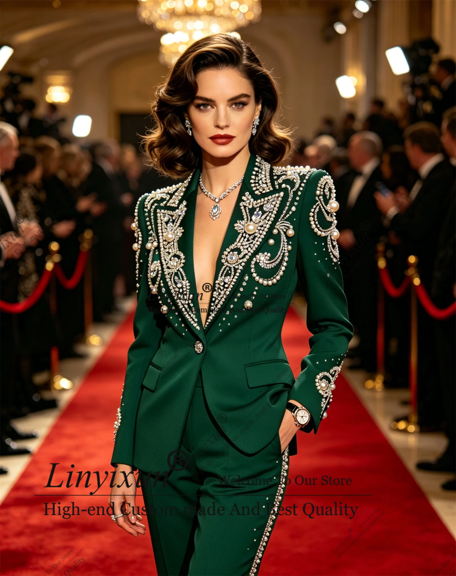 Shiny Beasded Crystals Women Suits For Wedding Single Breasted Slim Fit 2 Pieces Sets Bride's Dresses Customized пиджак женский