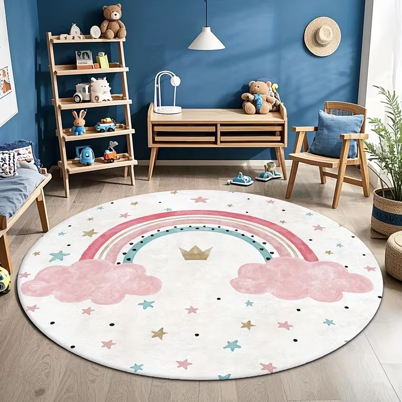 Beautifully Round Casual Rug WIth Pink Cloud and Rainbow Cro