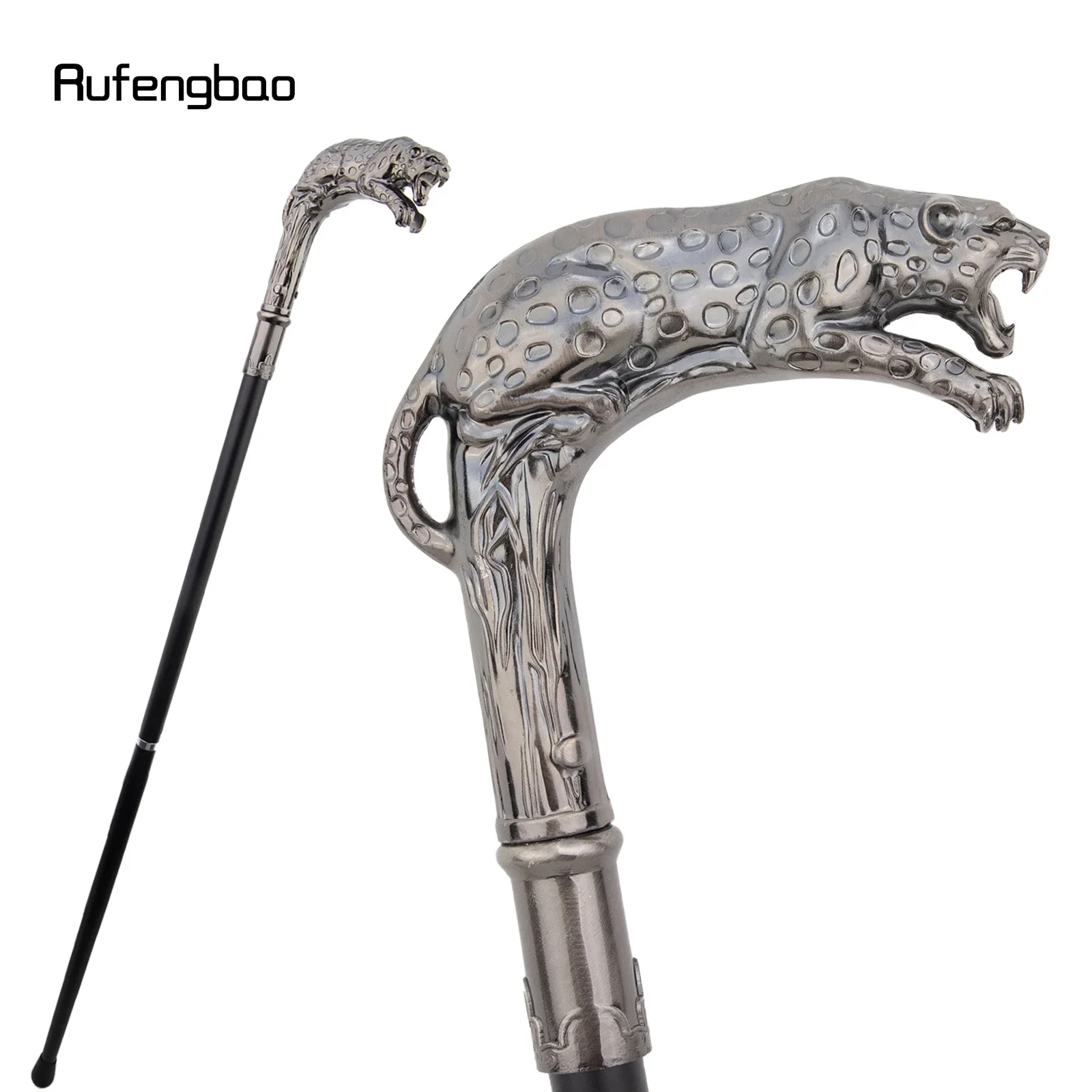

Silver Luxury Leopard with Tail Fashion Walking Stick for Party Decorative Walking Cane Elegant Crosier Knob Walking Stick 93cm