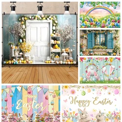 Spring Easter Eggs Bunny Flowers Cartoon Custom Birthday Party Backdrop Kid Room Poster Decoration Photography Studio Background