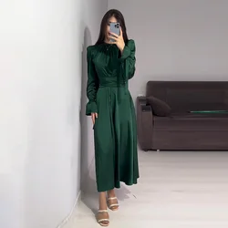 Elegant Solid Women's 2024 Dress Long Sleeve Ruched Slit Casual Formal Wedding Cocktail Party Maxi Dresses