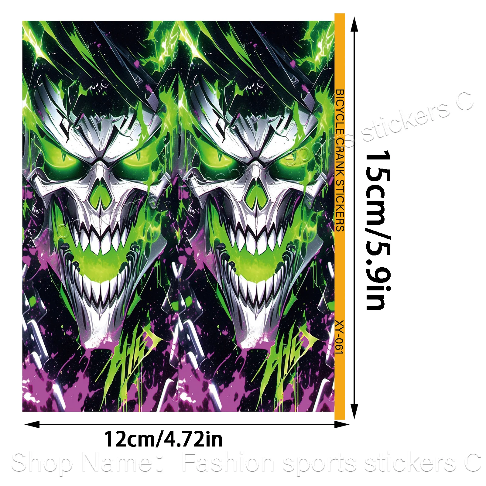 1 Set Cyberpunk Skull Waterproof Vinyl Crank Arm Stickers, Decals for MTB Road Bike