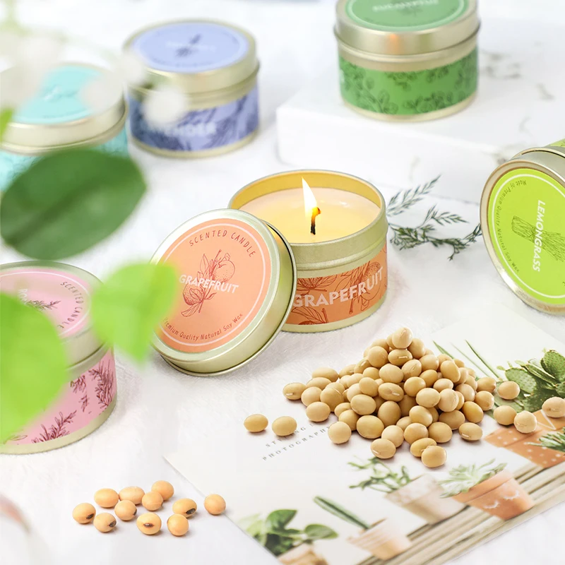 Smokeless Scented Aromatic Candles Creative Travel Tin Natural Soy Wax Scented Candles Wedding Decorative Candle Guest Gifts Box