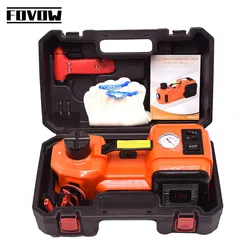 12V 5Ton Car Electric Hydraulic Floor Jack, Tire Inflator Pump and LED Flashlight 3 in 1 Set With Safe Hammer QZ002