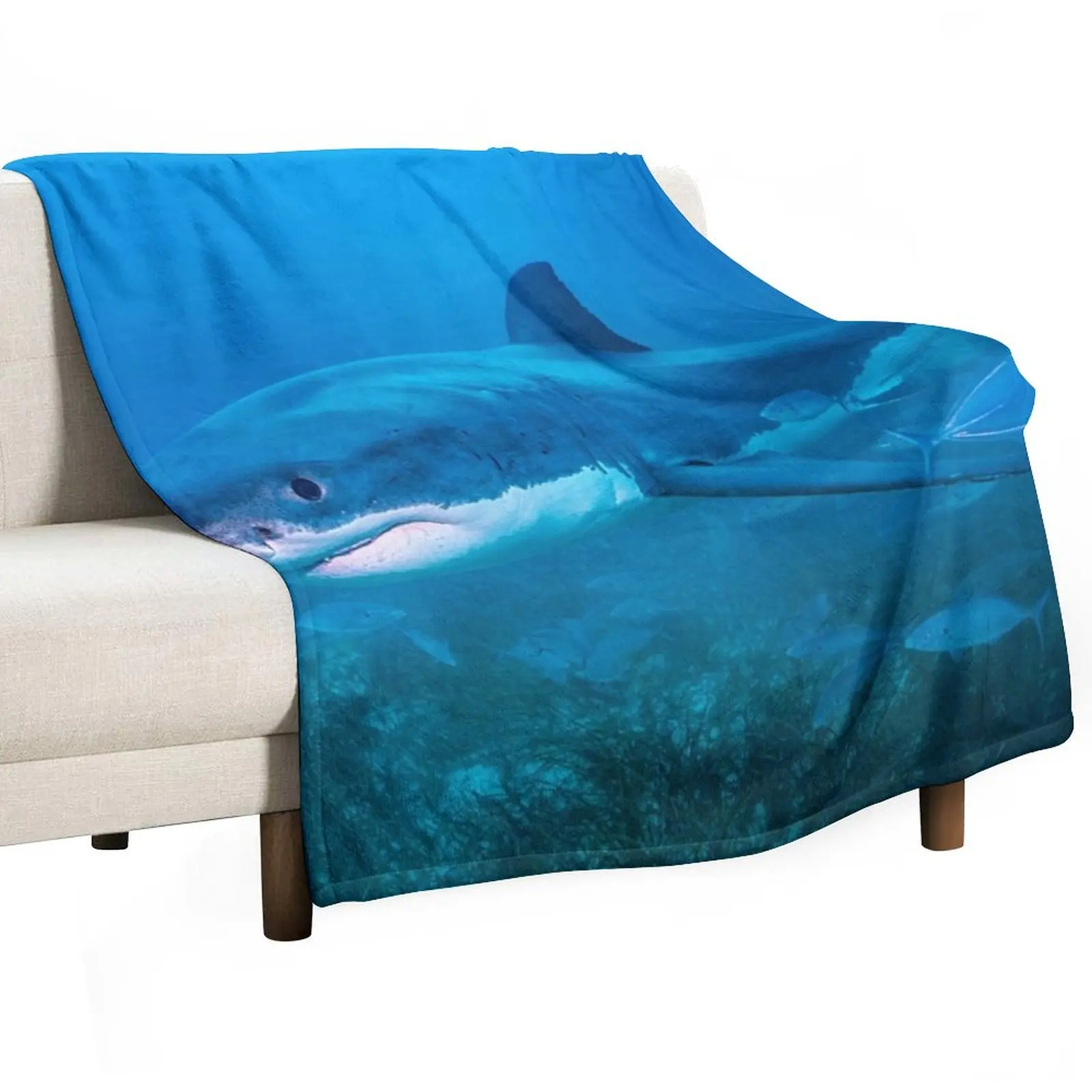 Great White Shark Underwater Throw Blanket Warm Furry Plush For Baby Furrys Soft Beds Blankets