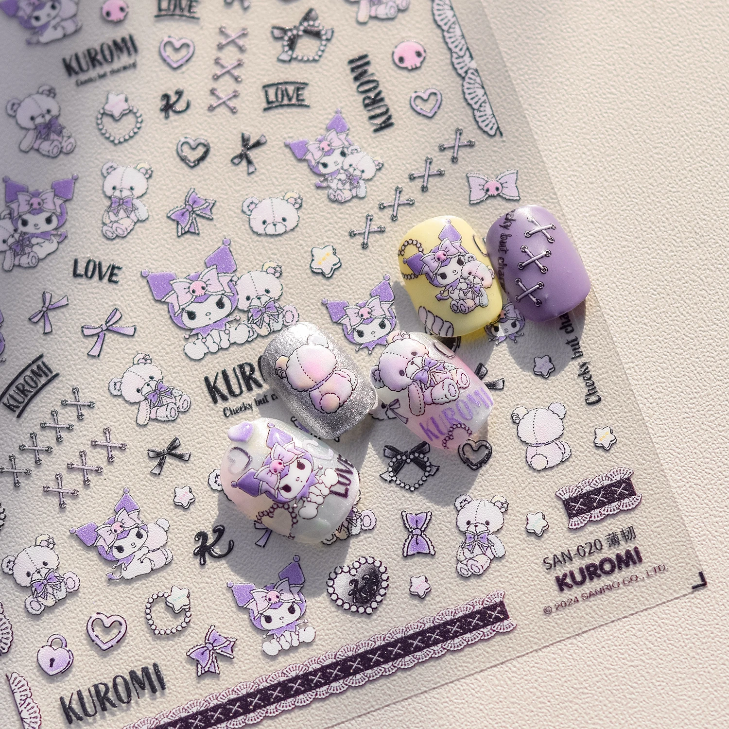1PCS Embossed Sanrio Nail Stickers Shiny Kuromi Nail Charm Self-adhesiv Cinnamoroll Nail Accessories That Are Not Easy to Peel