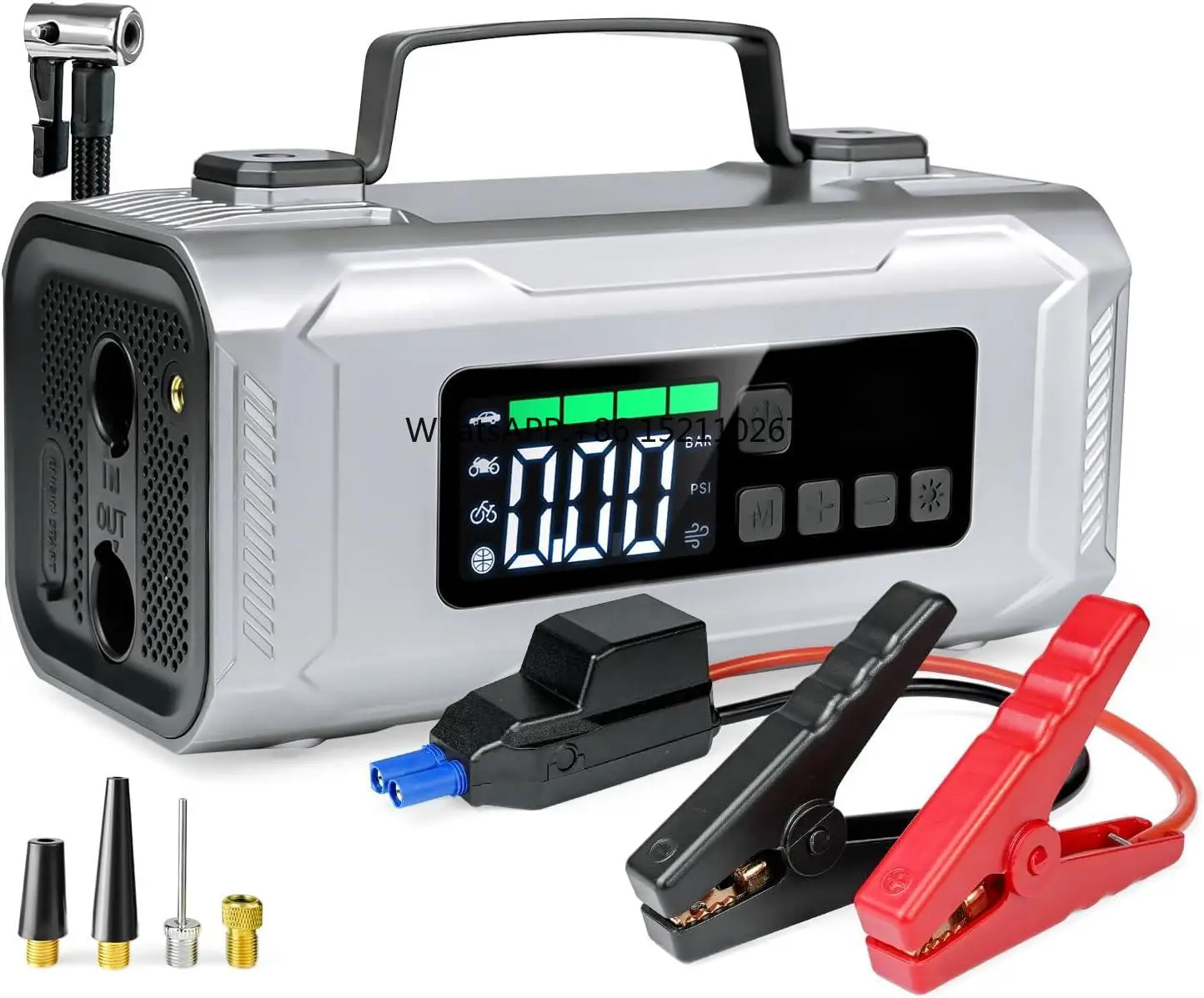 Rechargeable Jump Starter  Booster  Tire Inflator  Air Compressor  Powerful 8000MAH Battery  Diesel Vehicle Up to 4-Liter Gasoli