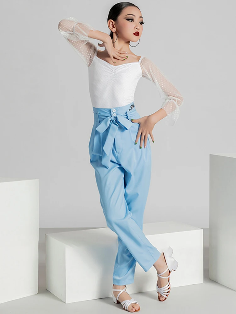 Traje de dança latina meninas tango valsa baile desempenho roupas calças cintura alta prática linha dança conjunto vbh1590