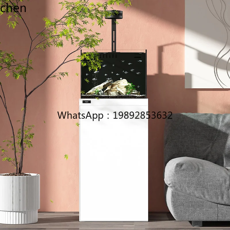 YGG  fish tank narrow overflow square tank gold crystal glass living room floor to wall household small bottom filter aquarium
