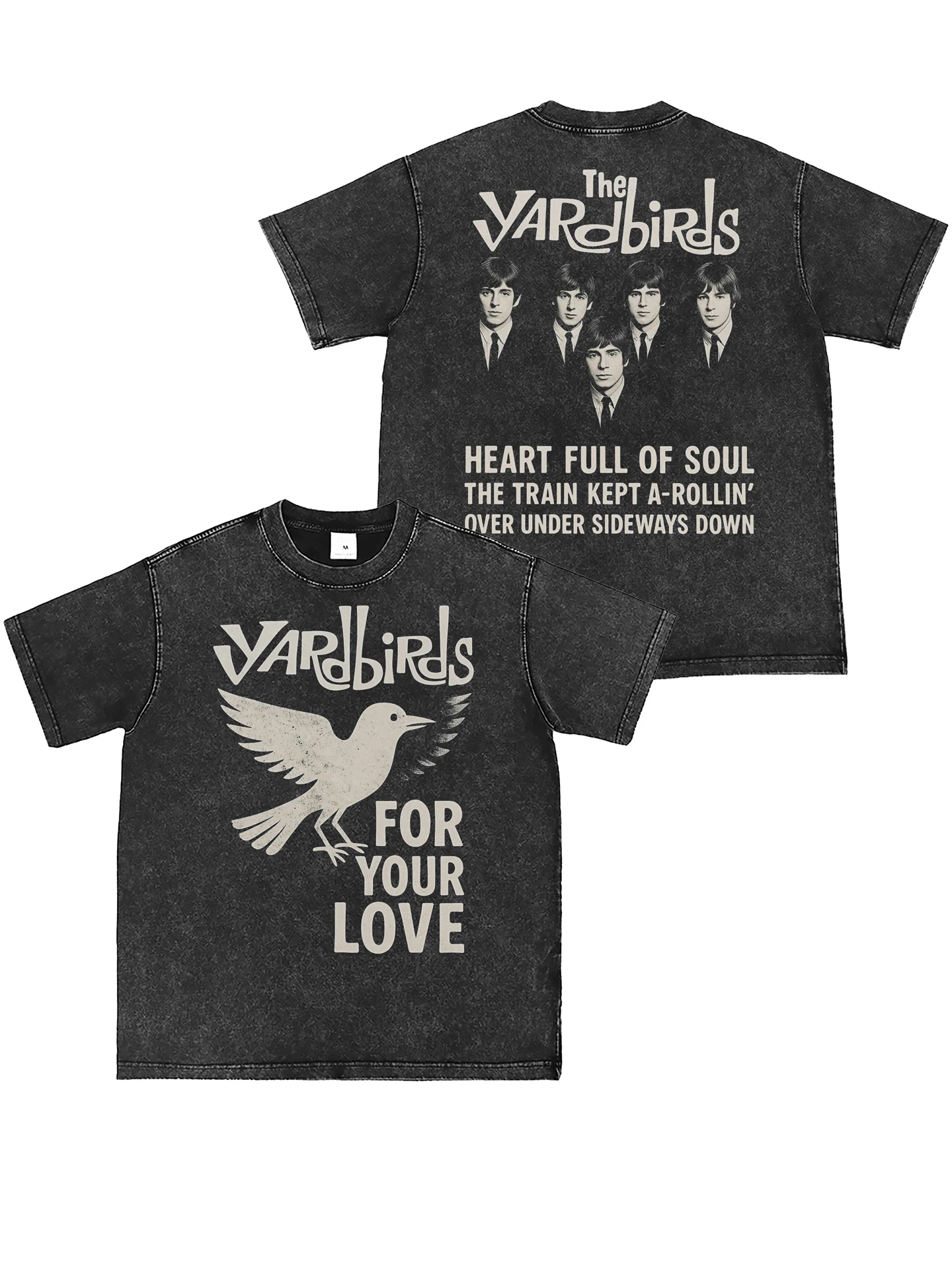 Yardbirds Band Vintage Washed Direct Print American Style Street Punk Rock Short Sleeve T-Shirt Unisex Summer Cotton round Neck