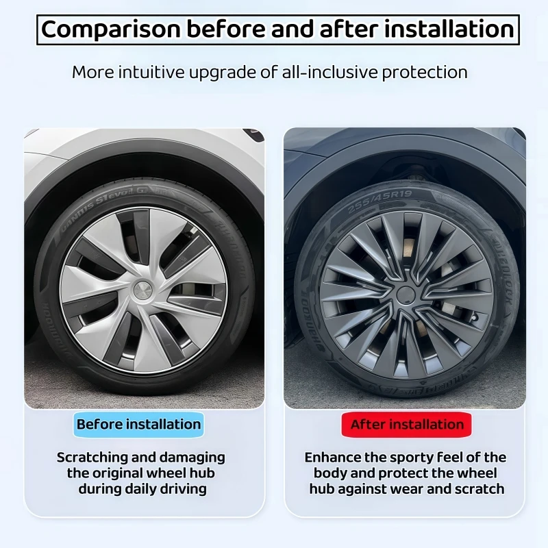 Tapas de rueda de 19 pulgadas, 4 Uds., cubierta de rueda de rendimiento, tapa de cubo de rueda de repuesto, accesorios de cubierta de llanta completa para Tesla Model Y 2018-2024