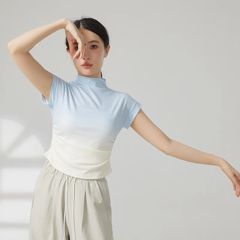 Одежда для современных танцев, женская летняя одежда 2024, топы с короткими рукавами и постепенным изменением, тренировочная одежда, тренировочная одежда для тела