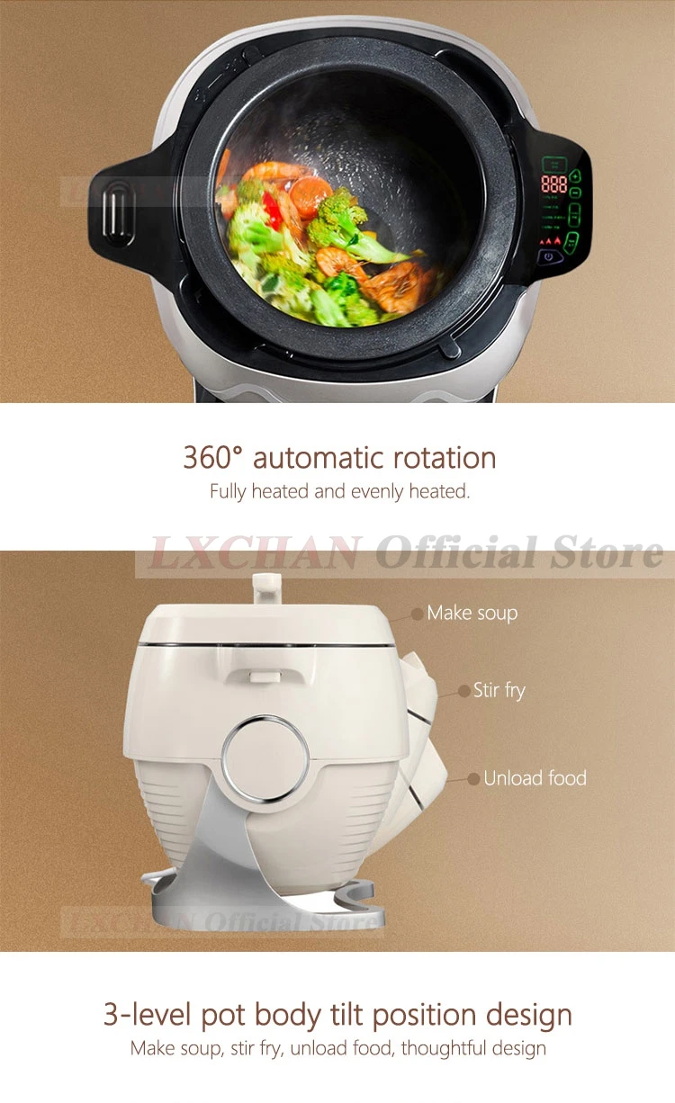 LXCHAN Multifunctional Cooking Machine Home Commercial Drum Type Cooking Pot Fully Automatic Intelligent Cooking Robot 110V 220V