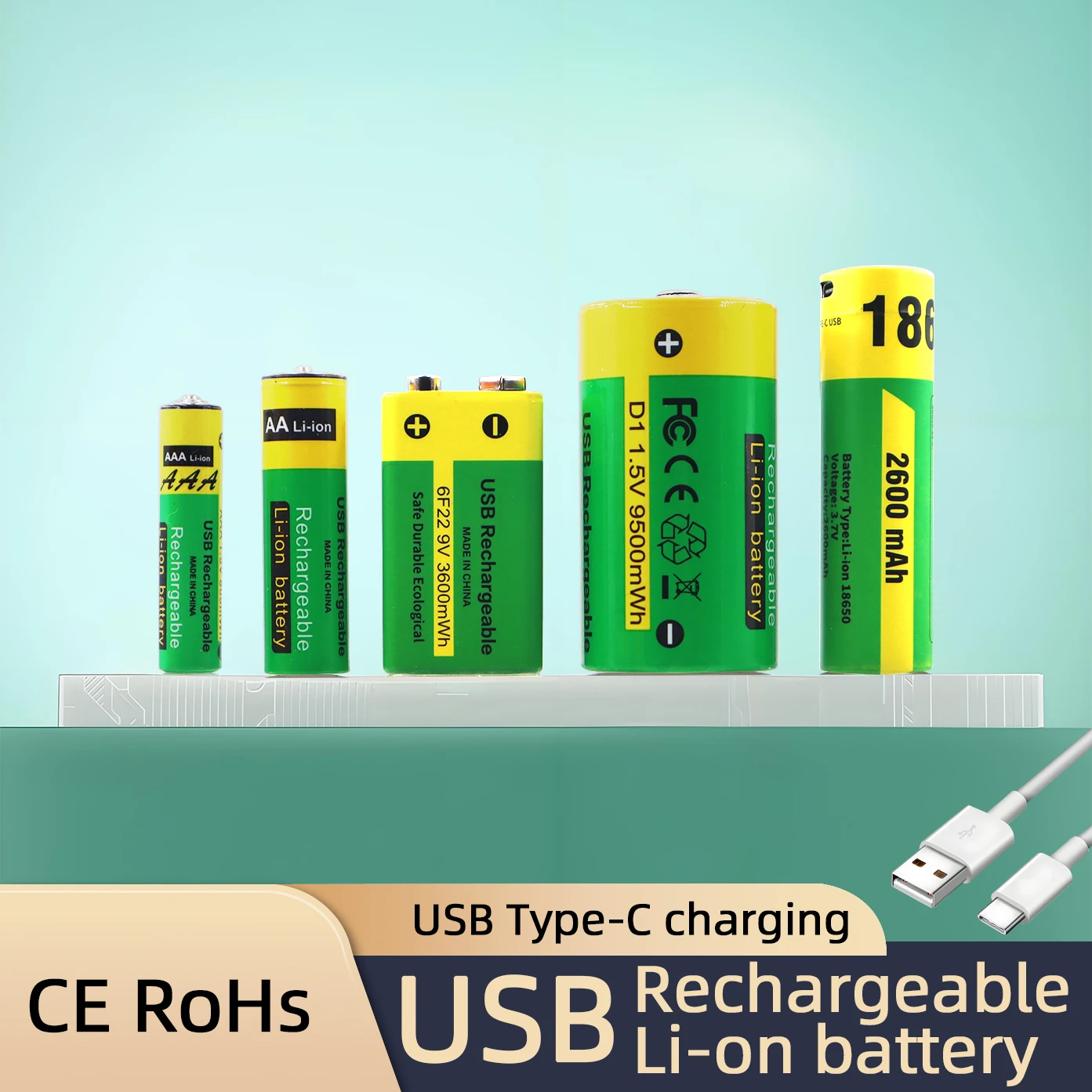 D1/6F22/18650/AA/AAA Rechargeable battery, durable remote control, household universal, multiple models, reusable battery