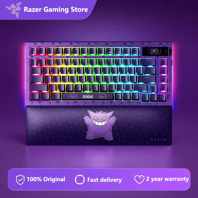 Razer × Pokemon Gengar Edition BlackWidow V4 Pro 75% Hot-Swappable Tri-Mode Gaming Keyboard - OLED Display - True 4KHz Wireless