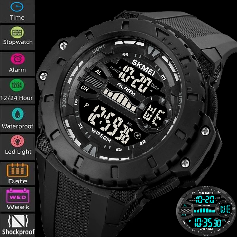 

Skmei Outdoor Sport Watches For Men 5Bar Waterproof LED Chrono Alarm Digital Wristwatches Casual Style Relogios Masculino