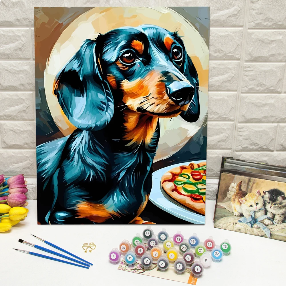 

Huacan Digital Oil Painting Dog Oil Painting By Numbers Puppy Drawing By Numbers Animal DIY Acrylic Paint On Canvas Wall Decor