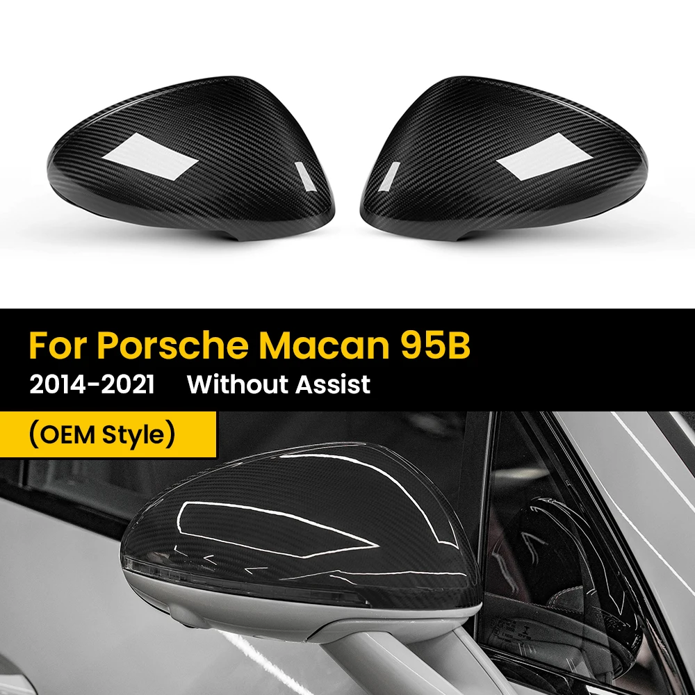 For Porsche Macan 95B 2014-2021 OEM Style Without Assist Real Dry Carbon Fiber Side-door Rear View Mirror Caps