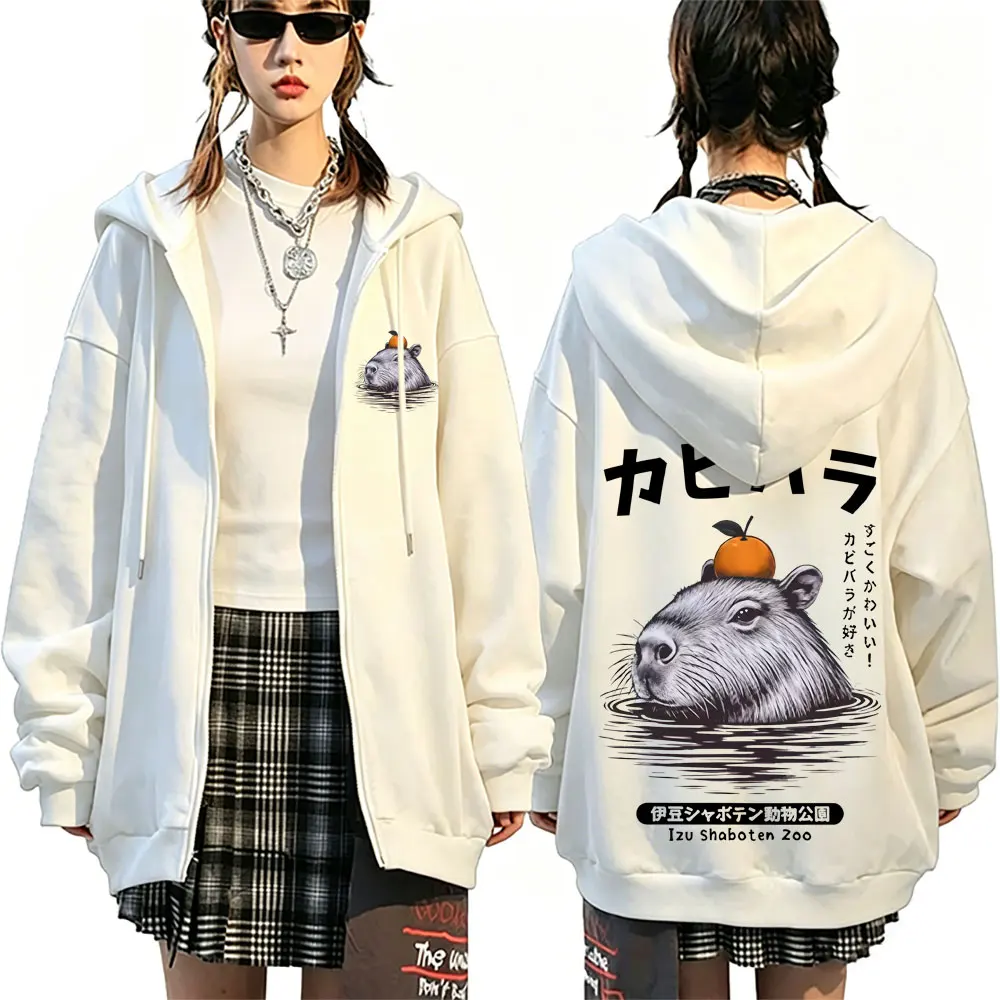 

Japanese Capybara Funny Meme Zipper Hoodie Men Women Casual Humor Style Zip Up Jacket Male Vintage Oversized Zip Up Sweatshirt