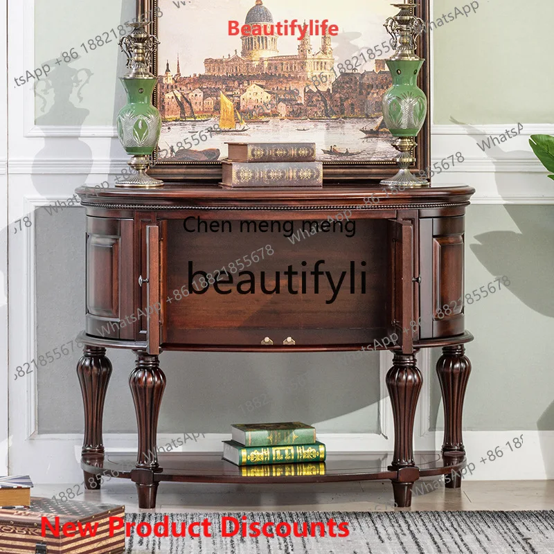 

2003 European solid wood entrance table, partition entrance cabinet against the wall, semi-round entrance platform, all solid wo