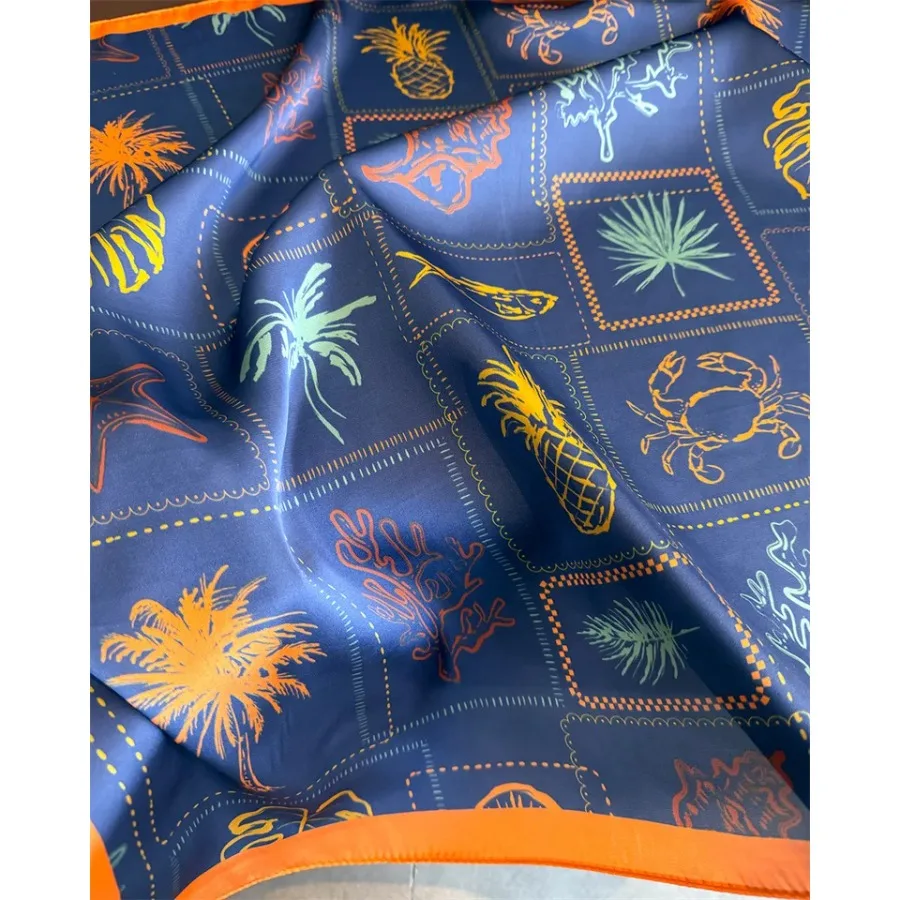 Blue Print Silk Square Scarf W - Bandana Cotton avis et prix