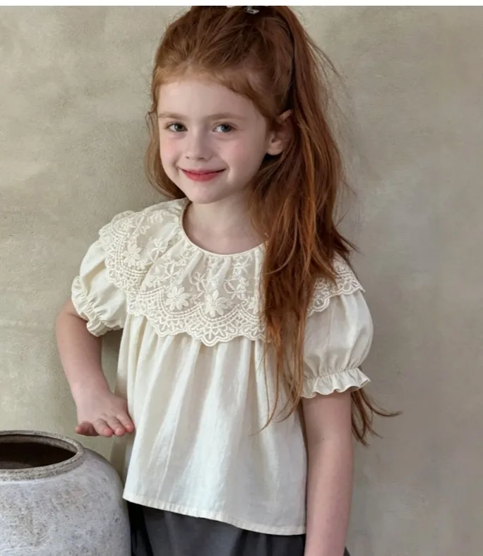 New Summer Baby Shirts 6-24M Lace Flower Infant Girls Blouse Embroidery Ventilate Toddler Clothes Tops