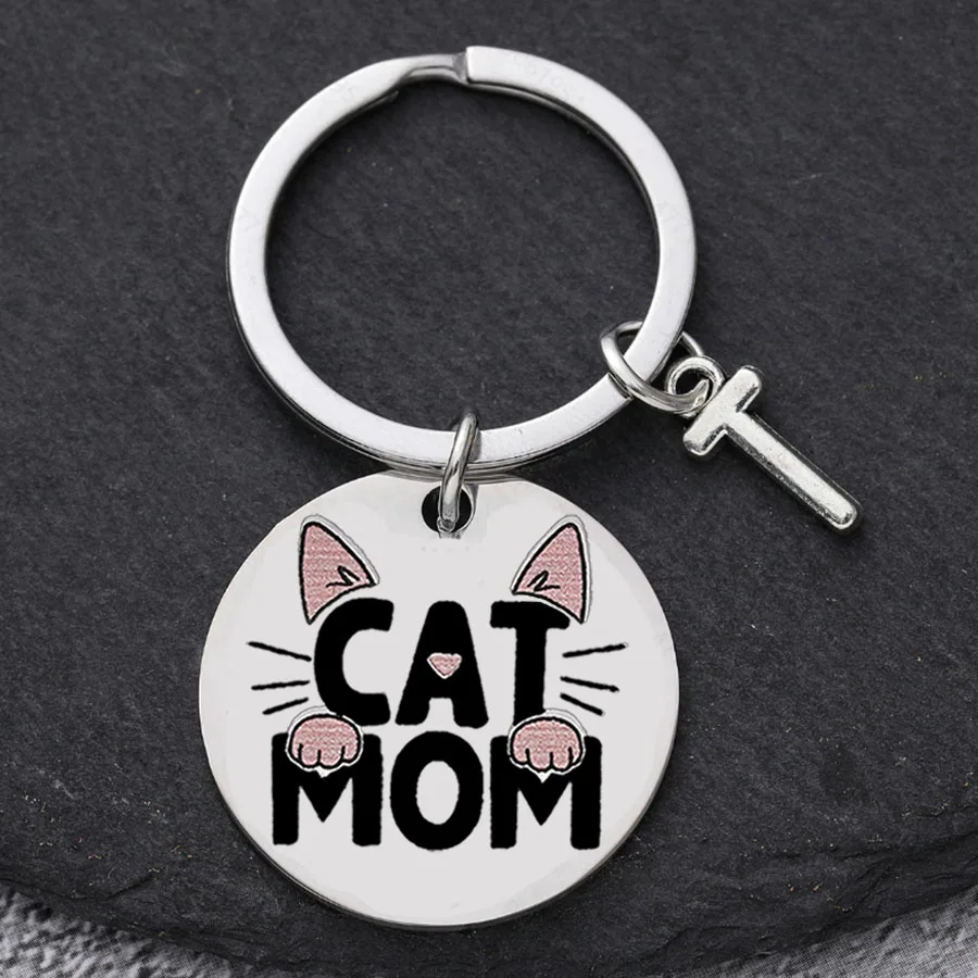 سلسلة مفاتيح من الفولاذ المقاوم للصدأ على شكل قطة أمي - حلقة مفاتيح للسيدات ذات طابع كرتوني مستدير مع مشبك حلقي، مثالية لعيد الأم #5