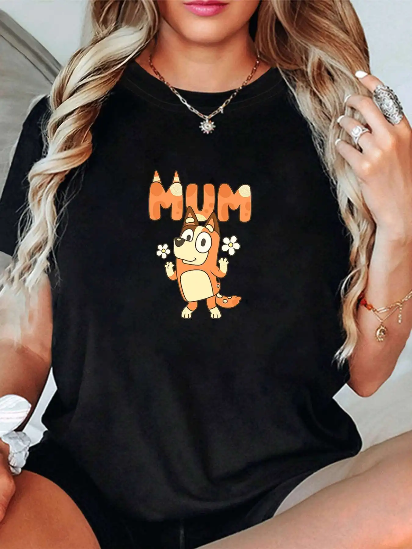 

【114637】Женская футболка больших размеров с круглым вырезом, короткими рукавами, эластичными рукавами до локтя и модными принтами.