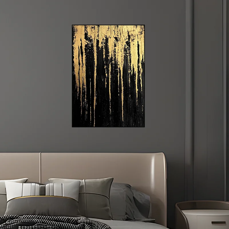 Handmade Gold Foil Flowing Style Dark Canvas Wall Decoration Oil Painting Pictures for Living Room Bedroom and Dining Room