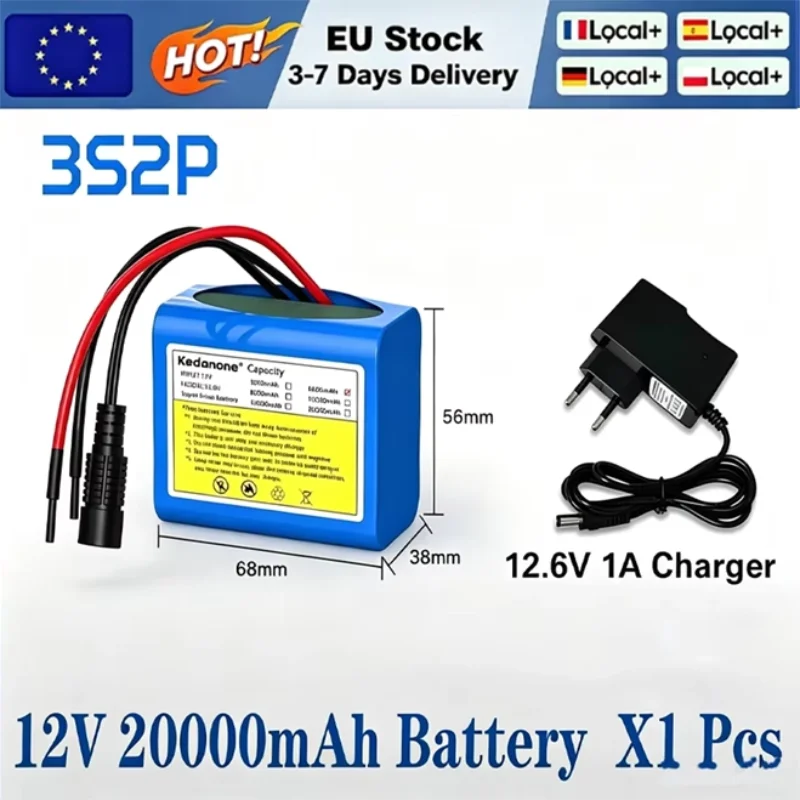 Batterie lithium-ion 18650 rechargeable 12V 3S2P haute capacité 20000mAh, équipée d'une protection de carte BMS + charge 12V